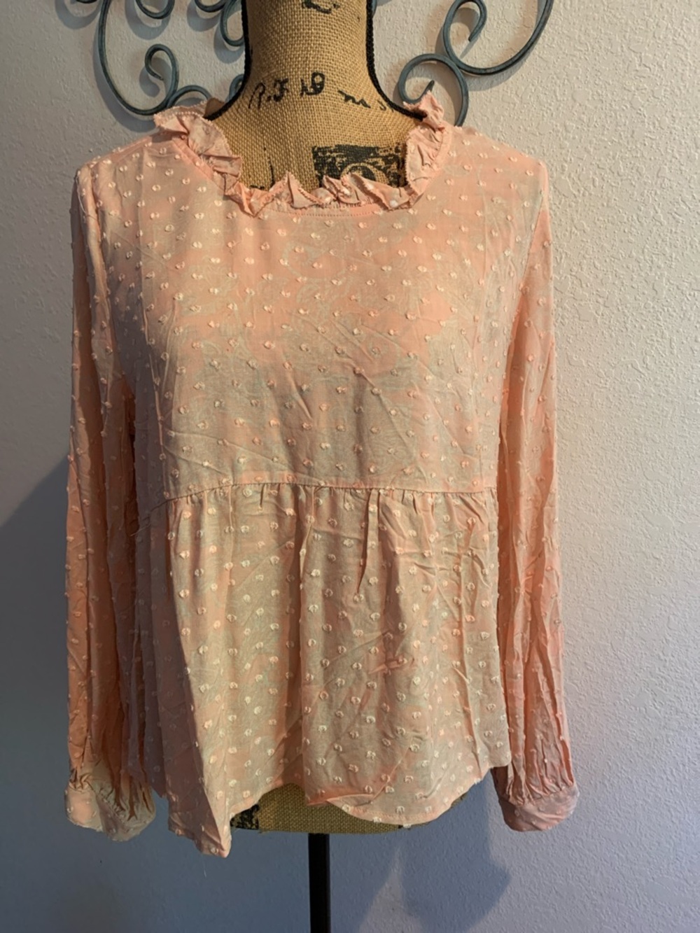 Olivaceous Peach Swiss Dot Peplum Blouse